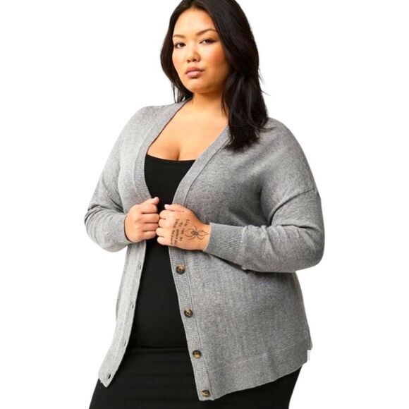 TORRID Plus Size New  Heather Gray Drop Shoulder Cotton Boyfriend Cardigan 4X - Picture 1 of 16